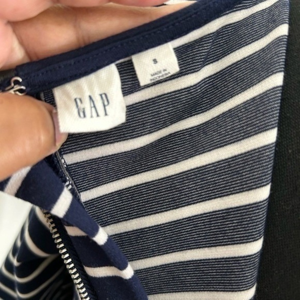 GAP‎ Navy White Striped Boatneck 3/4 Sleeve Casual Shift Dress Size S - Picture 4 of 4